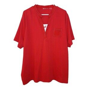 Alfred Dunner Top Red Women Plus Size 1X Lobster Embroidery Short Sleeve